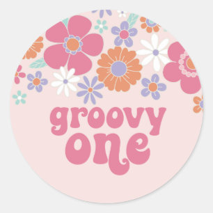 Sticker Rond Floral Super rétro rose