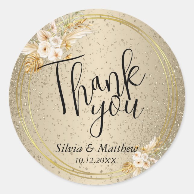 Sticker Rond Floral sur Parties scintillant or - Merci (Devant)
