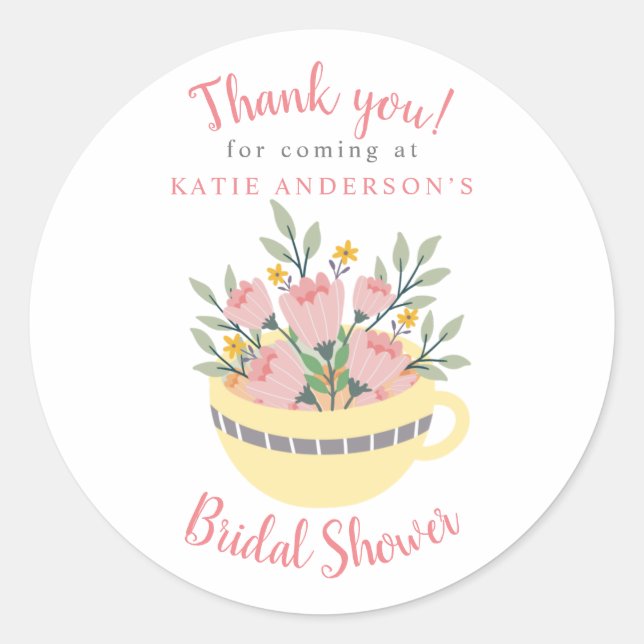 Sticker Rond Floral Tea Calligraphy Fête des mariées Merci (Devant)