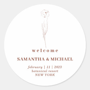 Sticker Rond Floral Terracotta Bienvenue Mariage Élégant