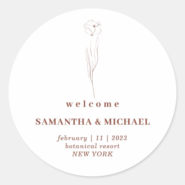 Sticker Rond Floral Terracotta Bienvenue Mariage Élégant (Devant)