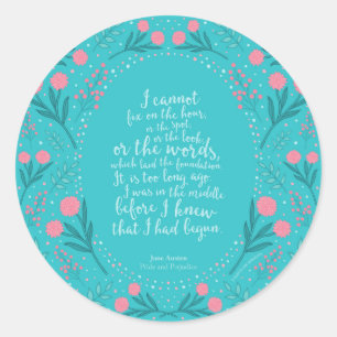 Sticker Rond Floral turquoise et rose Jane Austen Fierté et pré