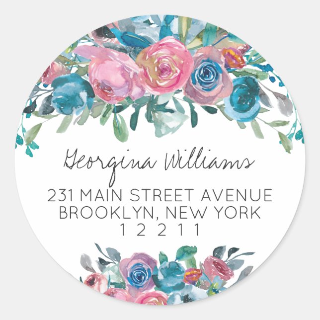 Sticker Rond Floral Turquoise Rose rose Rose de la pêche Adress (Devant)