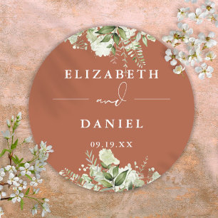 Sticker Rond Floral verdure Terracotta Mariage Favoriser