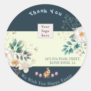 Sticker Rond Floral Vert foncé avec logo Multifonction Merci
