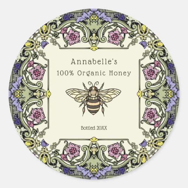 Sticker Rond Floral Victorian Honey Label Personalize (Devant)