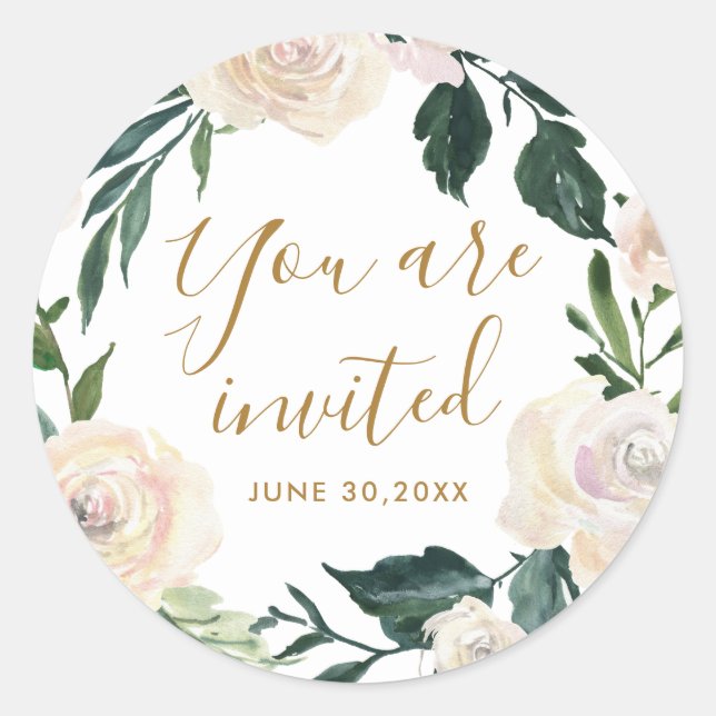 Sticker Rond Floral Vous êtes Invité Fête de la Mère (Devant)
