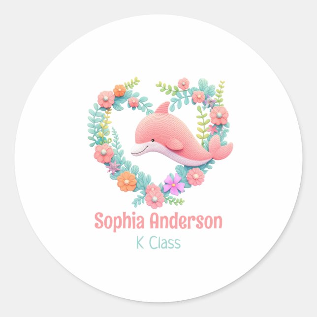 Sticker Rond Floral Whale Heart Lot Retour À Nom De L'École (Devant)