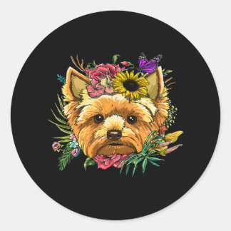 Sticker Rond Floral Yorkshire Terrier Plante botanique Yo