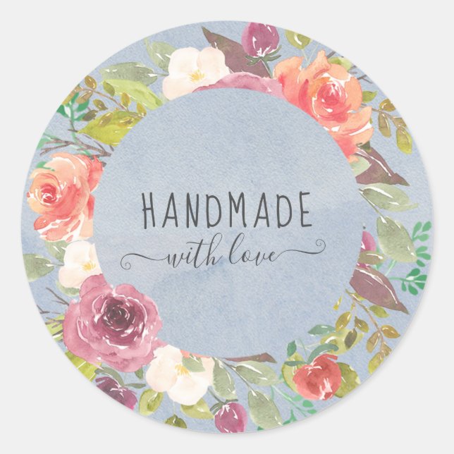 Sticker Rond florale estivale vibrante fait main avec amour (Devant)