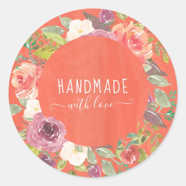 Sticker Rond florale estivale vibrante fait main avec amour (Devant)