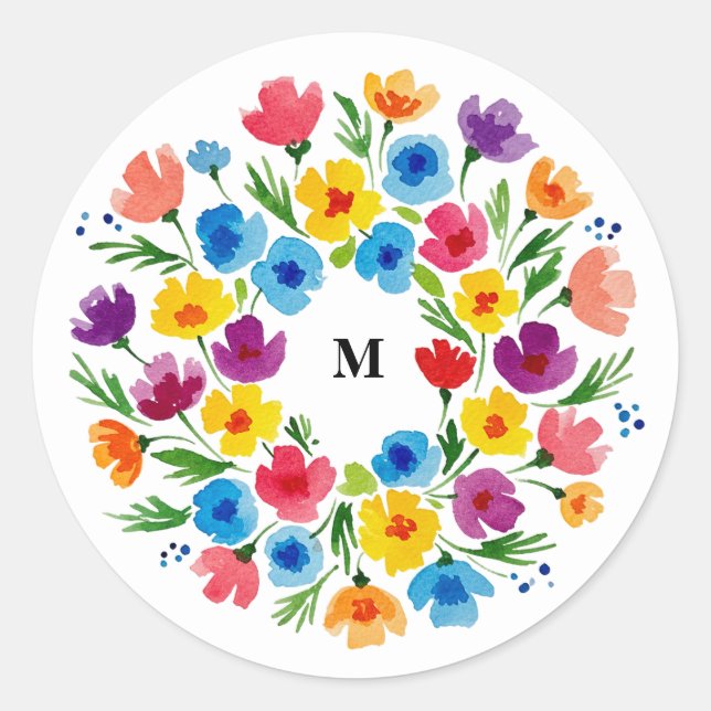 Sticker Rond Florales d'aquarelle gaies (Devant)