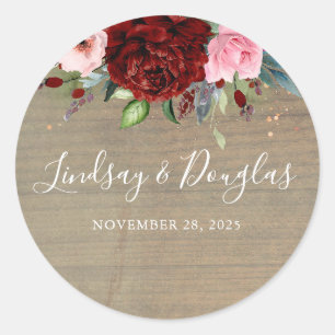 Sticker Rond Florales rouges de Bourgogne Mariage rustique