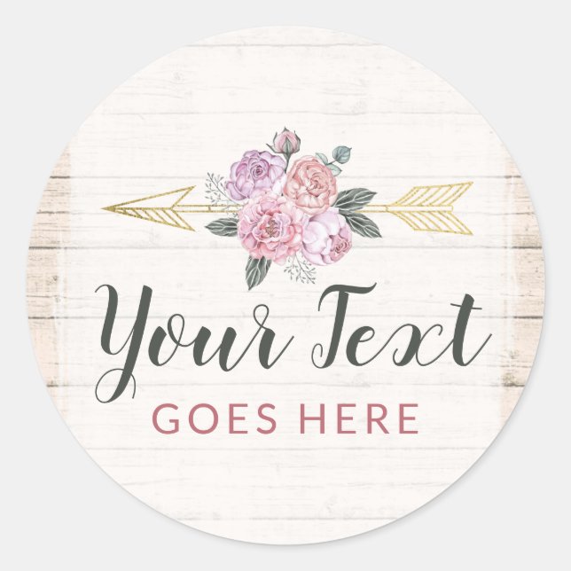Sticker Rond Flore bohème rustique Flèches Blush rose or Boho (Devant)