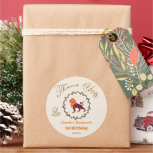 Sticker Rond Flore d'or foncé Embossée Leo Zodiac