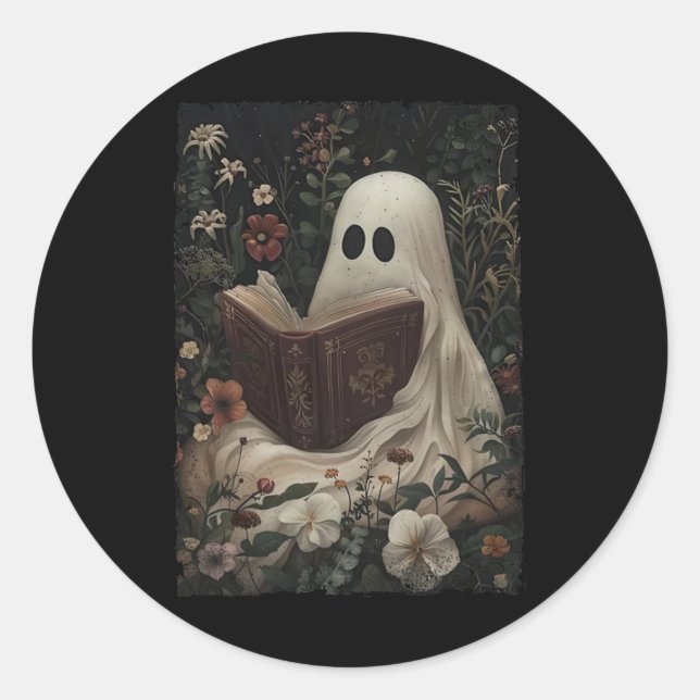 Sticker Rond Flore Fantôme Livre de lecture Halloween Costume g (Devant)