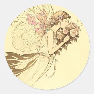 Sticker Rond Flore Fée douce vintage visage