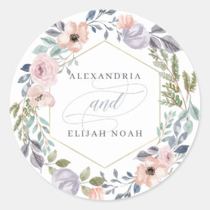 Sticker Rond Flore géométrique rose blanche et rose   MARIAGE