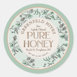 Sticker Rond Flore Imprimé Abeilles Vert pâle et Blush Miel cru
