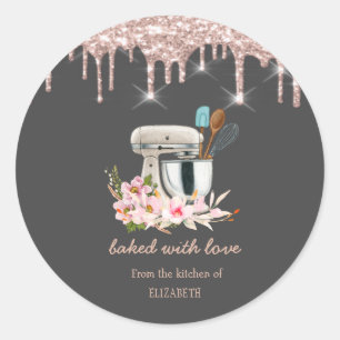 Sticker Rond Flore Mixer Parties scintillant de la boulangerie