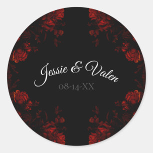 Sticker Rond Flore rouge profond Élégant Mariage gothique