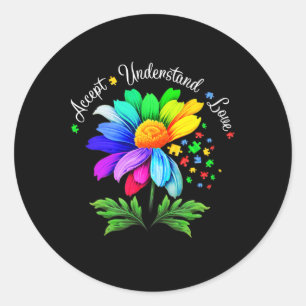 Sticker Rond Flore Sensibilisation sur l'autisme Fleur margueus