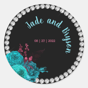 Sticker Rond Flore Turquoise et Mauve Elegant Rhinestone