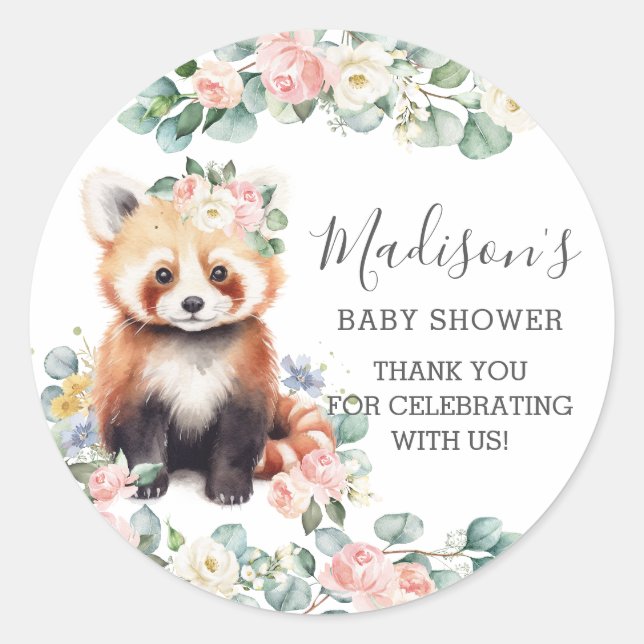 Sticker Rond Flore Vert mignonne Rouge Panda Merci Favoriser (Devant)