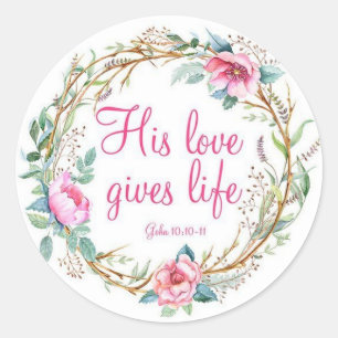 Sticker Rond Flore Wreath Bible chrétienne Écriture Verse