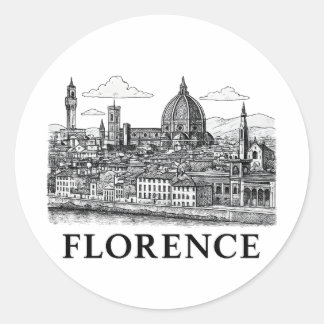 Sticker Rond Florence Cityscape - Duomo Cathedral Line Art