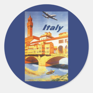 Sticker Rond Florence Italie Pont Vecchio Bridge Voyage Vintage