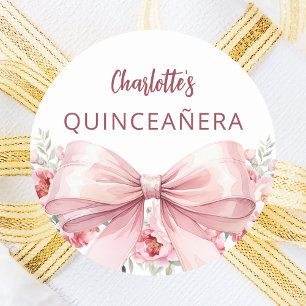 Sticker Rond Flores roses rousses Quinceanera