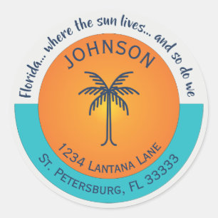 Sticker Rond Floride... Où le soleil vit Adresse de retour
