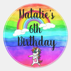 Sticker Rond Floss Dance Unicorne Arc-en-ciel Anniversaire