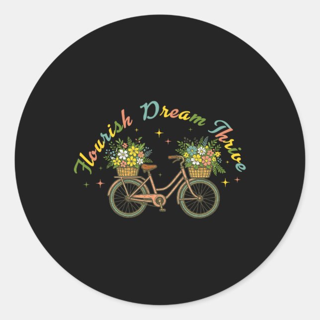 Sticker Rond Flourish Dream Thrive Floral Bike Subtle 8647 Trum (Devant)
