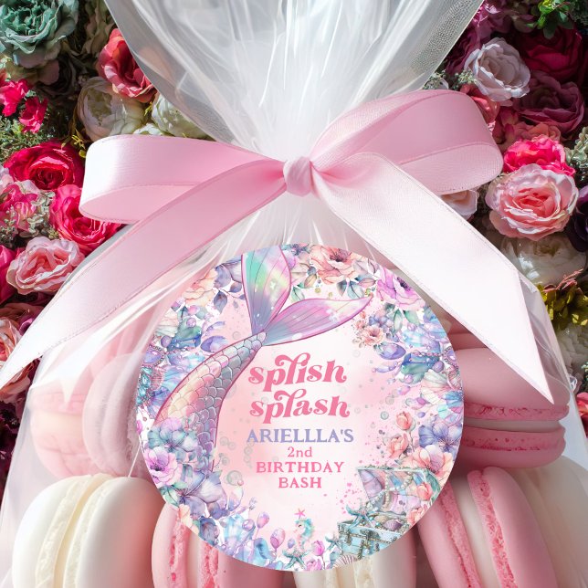 Sticker Rond Flower Glitter Mermaid Tail 2nd Birthday (Créateur téléchargé)