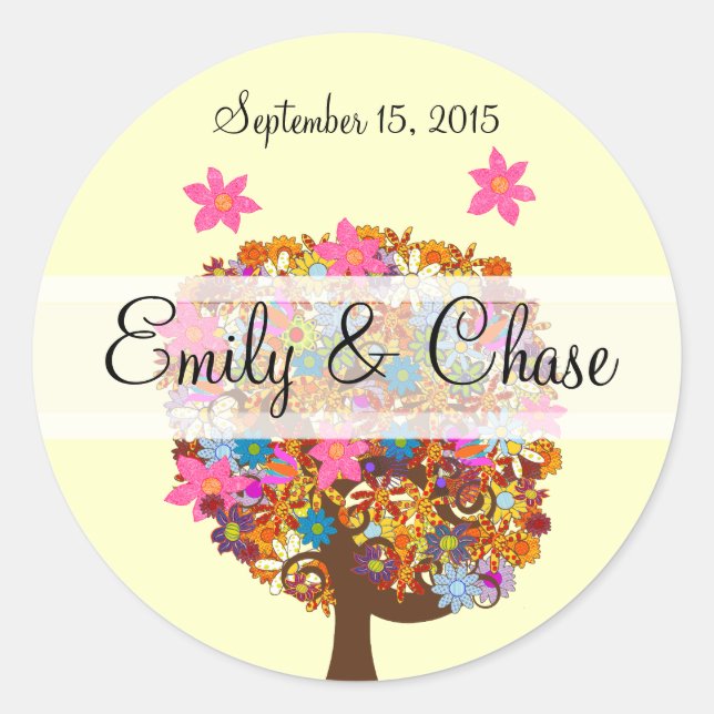 Sticker Rond Flower Love Arbre rose Mariage phoques (Devant)