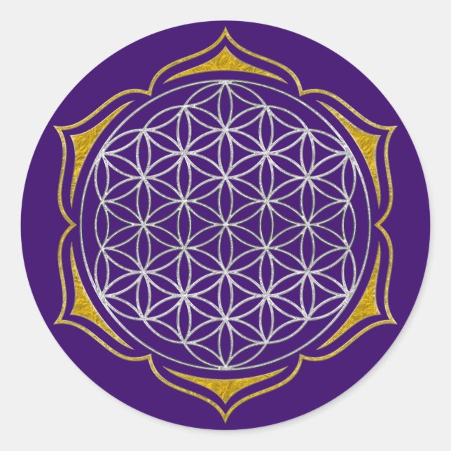 Sticker Rond Flower Of Life - Lotus or argent (Devant)