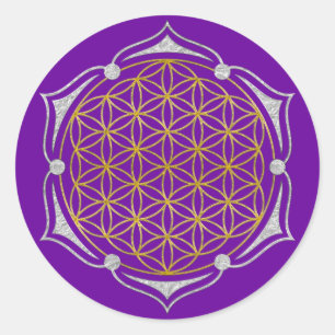 Sticker Rond Flower Of Life - Lotus or argent