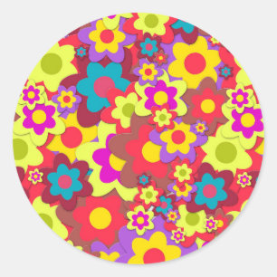 Sticker Rond Flower Power 60s hippy