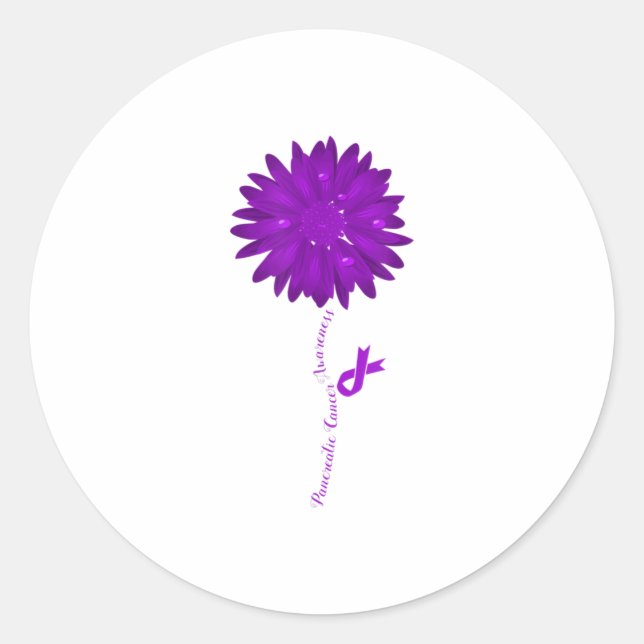 Sticker Rond Flower Purple Ribbon Pancreatic Cancer Aware (Devant)