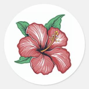 Sticker Rond Flower rouge hibiscus