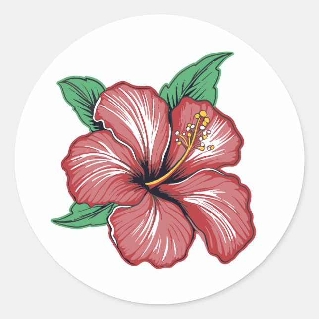 Sticker Rond Flower rouge hibiscus (Devant)