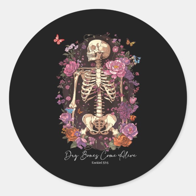 Sticker Rond Flower Skeleton Dry Bones Come Alive, Retro Enchan (Devant)