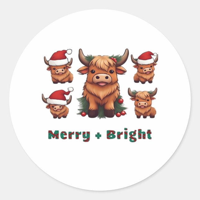 Sticker Rond Fluffy Baby Highland Cow Boire Café T- (Devant)