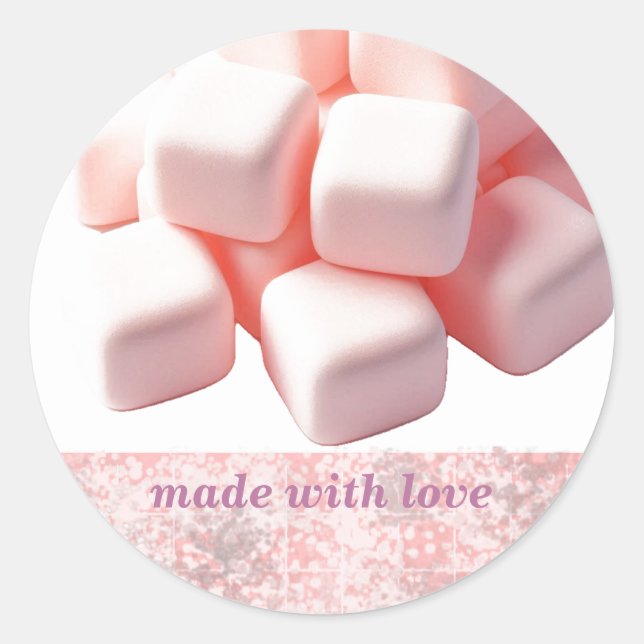 Sticker Rond Fluffy Carré rose Marshmallows (Devant)