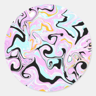 Sticker Rond Fluid Art Cotton Bonbon rose, Turquoise, noir et o
