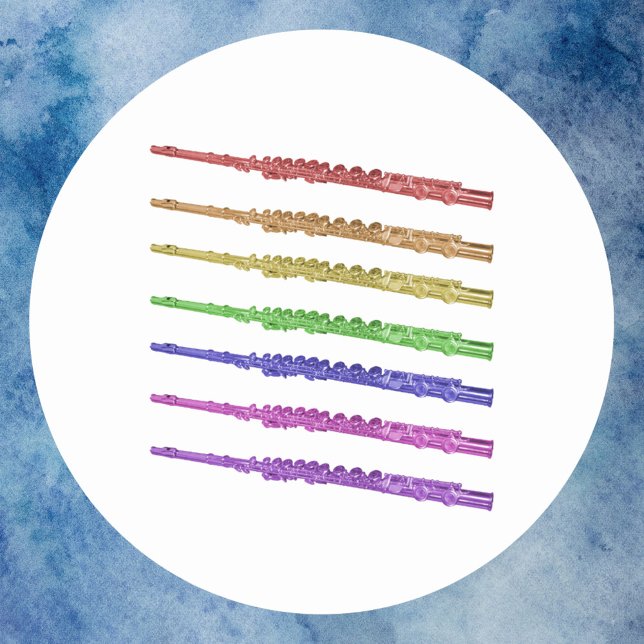 Sticker Rond Fluide instrument de musique arc-en-ciel (A sticker with red, orange, yellow, green, blue, purple and pink flutes)