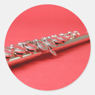 Sticker Rond Flute étudiante musique rose boisé vent