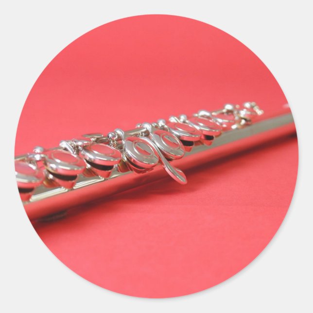 Sticker Rond Flute étudiante musique rose boisé vent (Devant)